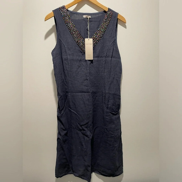 Lina Tomei Dresses & Skirts - NWT Lina Tomei 100% linen dress with beaded neckline, size small
